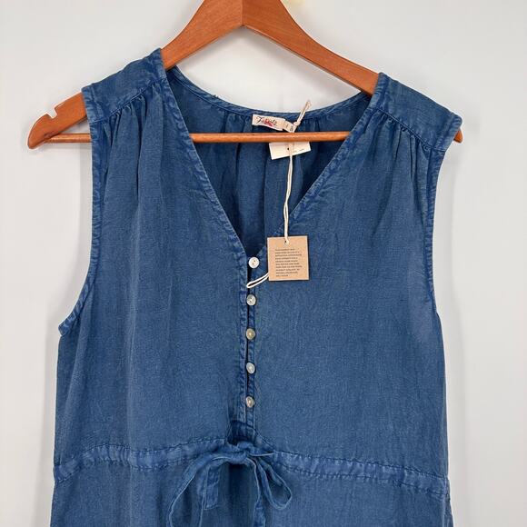 FAHERTY NWT Ojai Chambray Linen Blend Blue Tiered Maxi Dress // L - Picture 5 of 12